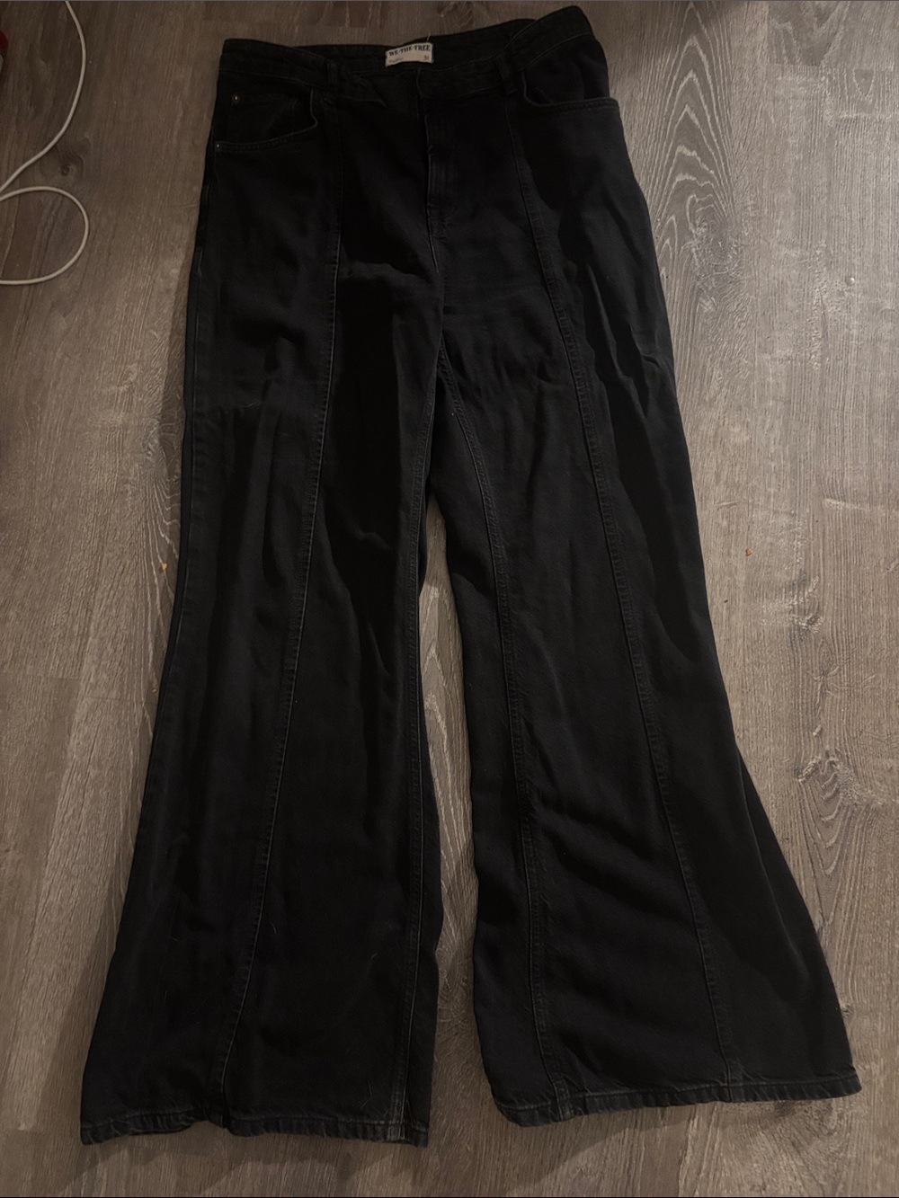 Free People Black Flared Jeans with Front Seam Detail